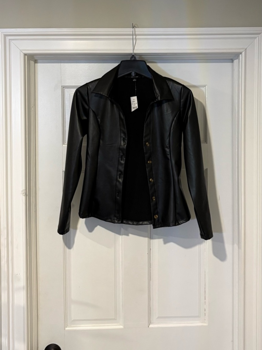 Ambiance Small Black Faux Leather Button-Front Jacket